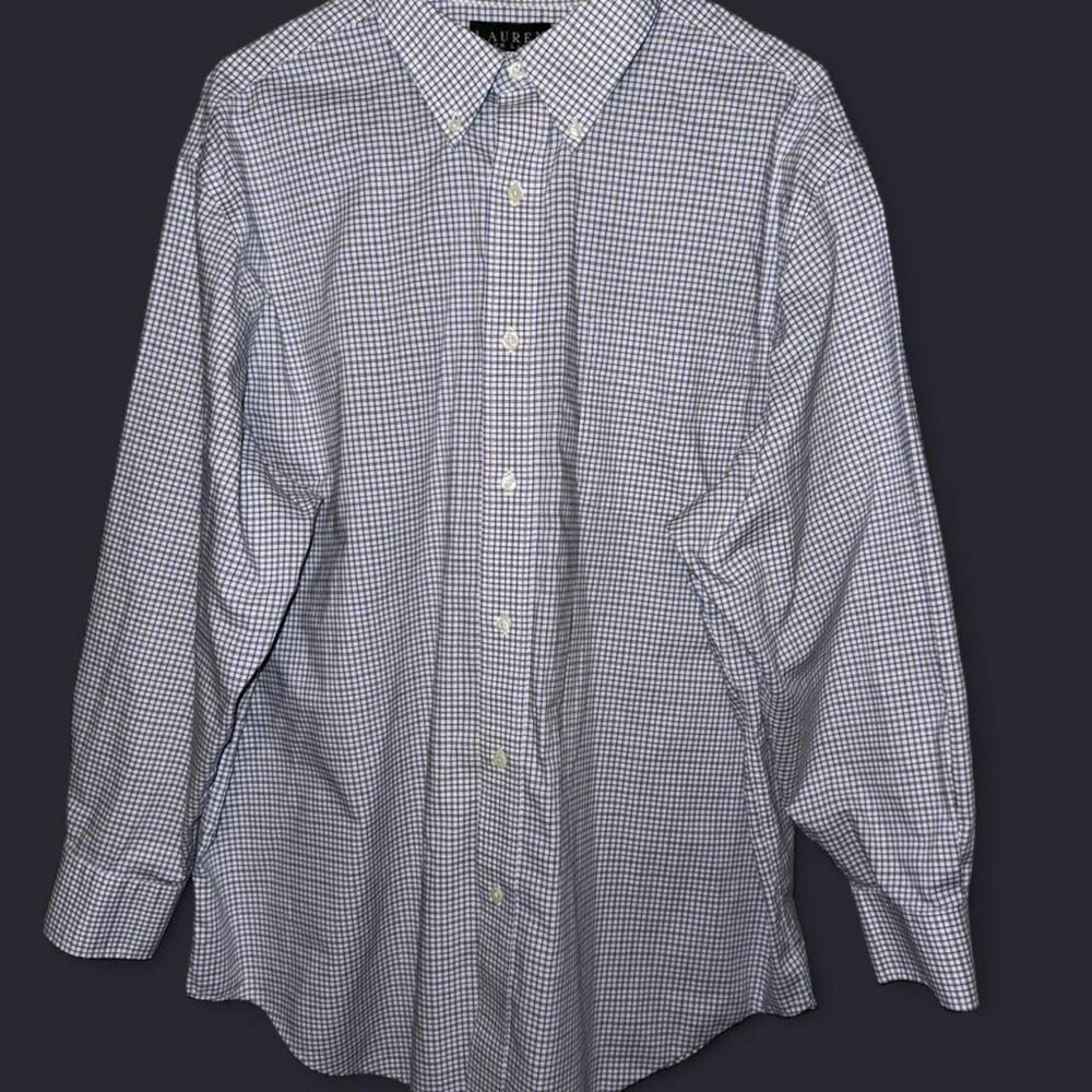 Ralph Lauren Blue and White Checkered Button Down Long Sleeve Dress Shirt. Large